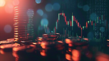 Poster - Stock funding or money saving graph with coins. Background for business ideas and design. Chart for financial investment concept