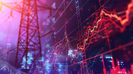 Fototapete - stock market business and electric pole energy industry banner background