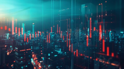 Poster - Stock market business concept. Financial graphs and digital indicators with modernistic urban area and skyscrapers as background. Double Exposure.