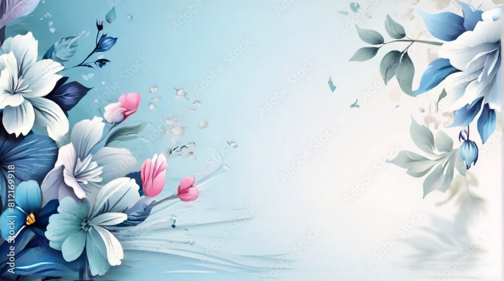 Watercolor stunning floral background design with blue and white ...