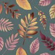 Autumn Leaves Pattern with Vibrant Colors on Teal Background Illustration.