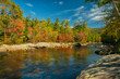 river in the autumn colorful forest on a sunny autumn warm day. USA. New Hampshire
