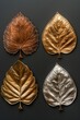 Elegant Golden and Copper Leaf Plaques on Dark Background for Luxurious Decor.