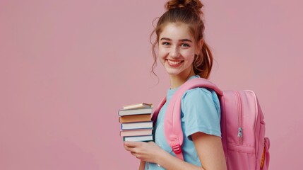 Poster - Cheerful Student Carrying Textbooks