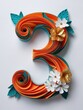 Elegant Quilled Number 3 Adorned with Orange and Blue Paper Flowers Paper Art .
