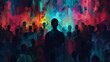 © Bijac - dark silhouette manipulates crowd of people abstract concept illustrating media influence on psychology and politics digital painting