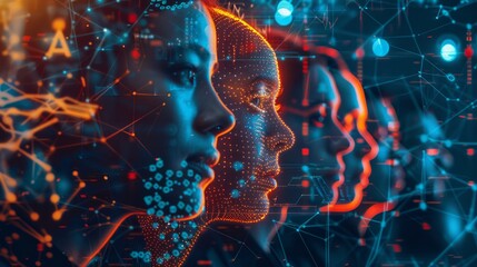Poster - Three women's faces are shown in a computer generated image