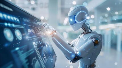 Poster - A robot is interacting with a computer monitor