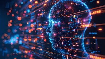 Poster - A computer generated image of a face with a blue background