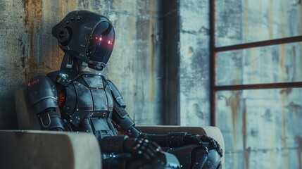 Poster - A robot is sitting in a chair