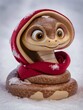 Adorable Tortoise Cartoon Character Wrapped in Red Scarf Amid Snow.