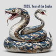 Decorative Serpent Entwined Around Numbers 2025, Symbolizing New Year.