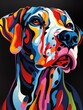 Colorful Pop Art Portrait of a Dog on Black Background.