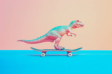 Sticker - A dinosaur on a skateboard, minimal concept