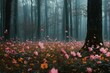 Delicate Forest flowers. Tree leaves season. Generate Ai