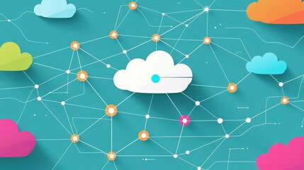 Cloud network flat design top view connectivity theme animation Split-complementary color scheme
