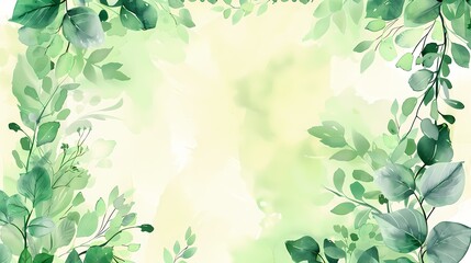 Wall Mural - A serene watercolor backdrop with lush green foliage