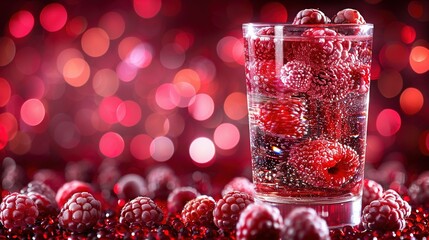 Wall Mural -   A glass containing raspberries atop a stack of raspberries adjacent to another pile