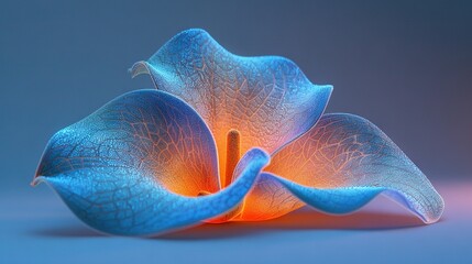 Wall Mural -   Blue flower on blue background with red center