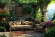 © anatolir - Inviting Beautiful outdoor seating area. Summer patio furniture for leisure outside time. Generate ai