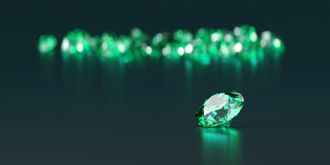 Poster - Green Diamond Group on Glossy Background Soft Focus 3d rendering	
