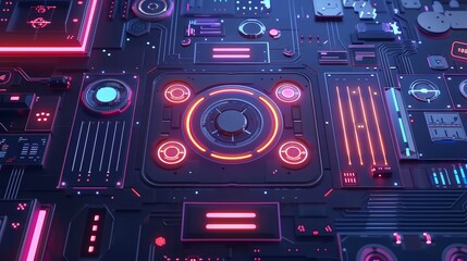 Holographic interface flat design top view tech innovation theme animation vivid