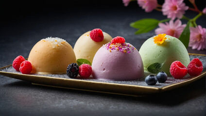 Wall Mural - Mochi beautiful ice cream with flowers