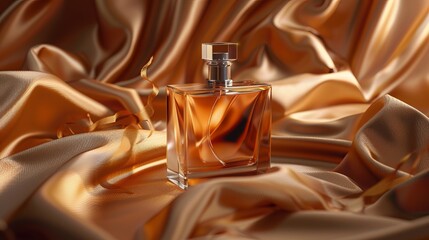 Wall Mural - In a display of refined luxury, a men's perfume bottle is nestled within satin cloth draperies, exuding an aura of sophistication and elegance. This composition captures the essence of opulence