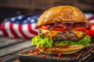 Wall Mural - Juicy American burger food. Food beef. Generate Ai