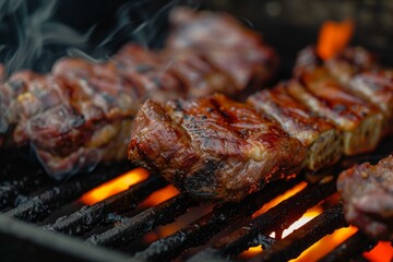 Sticker - Juicy steaks cooking over an open flame, perfect for barbecue-themed projects