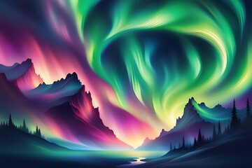 Wall Mural - Vibrant colors and swirling patterns of the northern lights dancing across the night sky, Animation