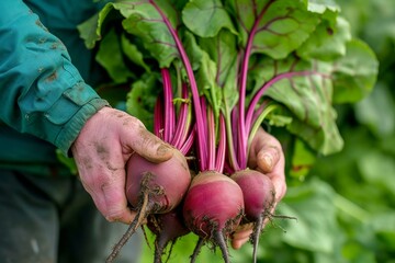 Canvas Print - Earthy Beetroot harvest green. Fresh garden leaf. Generate Ai