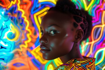 Poster - A silhouette is featured against a backdrop of colorful, glowing neon patterns and lights