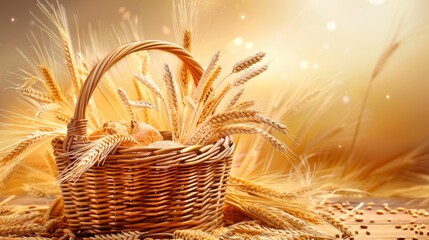 Poster - A table adorned with a bountiful basket overflowing with fresh bread, an inviting sight for a wholesome meal. Generative AI