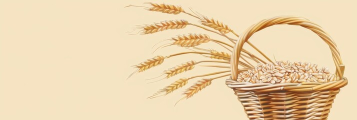 Poster - A basket overflowing with golden wheat, symbolizing abundance and the importance of wholesome nutrition. Generative AI