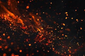 Spectacular display of vibrant orange and red sparks soaring in a dark ambiance, symbolizing energy, heat, and the raw power of fire in a captivating abstract background