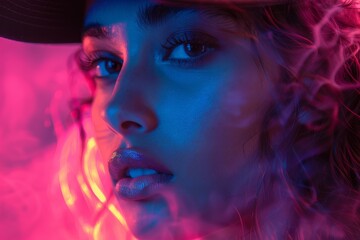 Poster - An abstract image with a colorful gradient of pink to purple, conveying a hazy, dreamlike visual effect