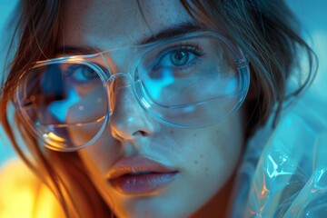 Poster - An abstract blurred image with vivid blue tones and hints of warmer colors