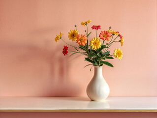 Poster - Scandinavian style vase with flowers over pink wall