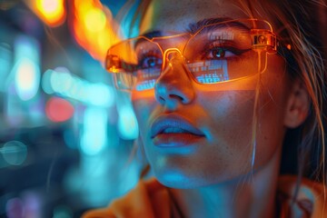 Poster - Blurred perspective of a person with vibrant bokeh lights