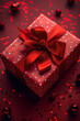 Red and White Dotted Gift Box with Luxurious Ribbon, Generative AI