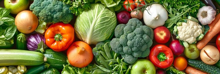 Wall Mural - Assorted fresh vegetables top view for food ads, promoting healthy eating choices