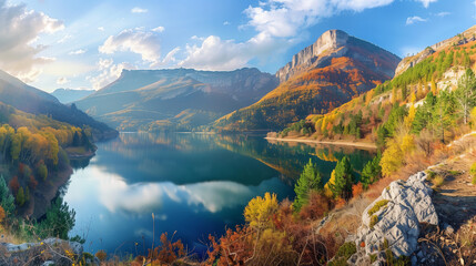 Wall Mural - Majestic Lake Surrounded by Mountains