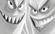 Two monsters with toothy mouths. A pair of aggressive demons. Cartoon characters. Illustration for cover, card, postcard, interior design, banner, poster, brochure or presentation.