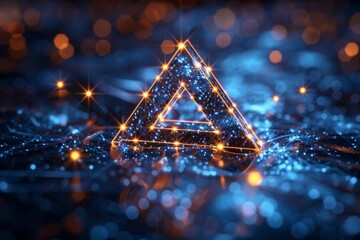 Poster - Digital artwork depicting a glowing triangle with connections on a futuristic blue background