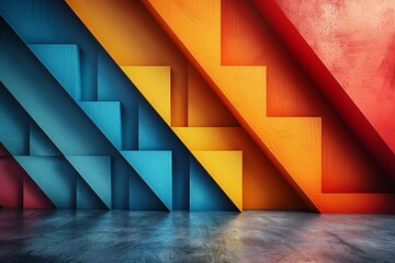Poster - Vibrant abstract design featuring colorful geometric shapes resembling a staircase on a textured background