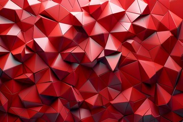 Poster - This image features a dynamic pattern of red geometric crystals forming a complex abstract surface