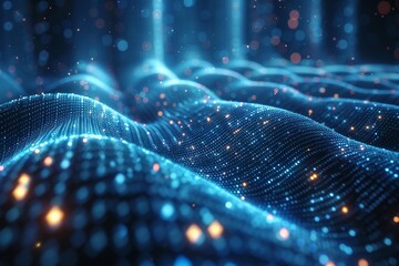 Poster - This image depicts a flowing blue abstract wave pattern, giving a sense of digital motion and connectivity