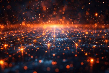 Poster - This image showcases a digital abstract explosion of particles, created with orange glowing elements