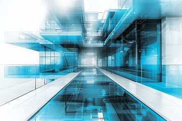 Poster - A highly detailed image representing a technological white space with blue digital accents and a futuristic aesthetic